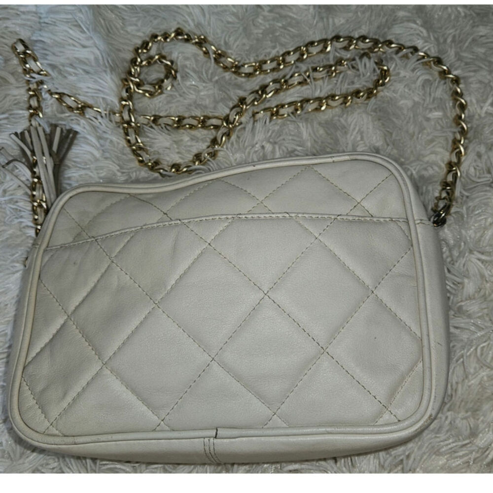 Vintage Giani Bernini Cream Leather Matelassé Quilted  Crossbody Purse Gold Hdwr